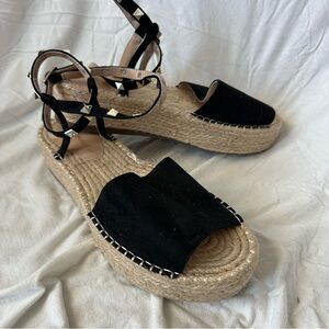 Shoe Republic LA (8.5) Black Platform Espadrille Sandal Rock Stud Ankle Strap